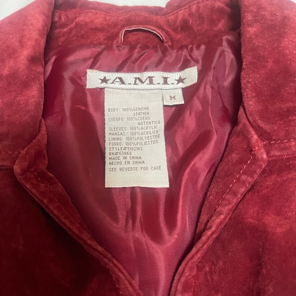 A.M.I. 1970's Red Suede Leather Sweater Boho  Ribbed jacket - Picture 5 of 6
